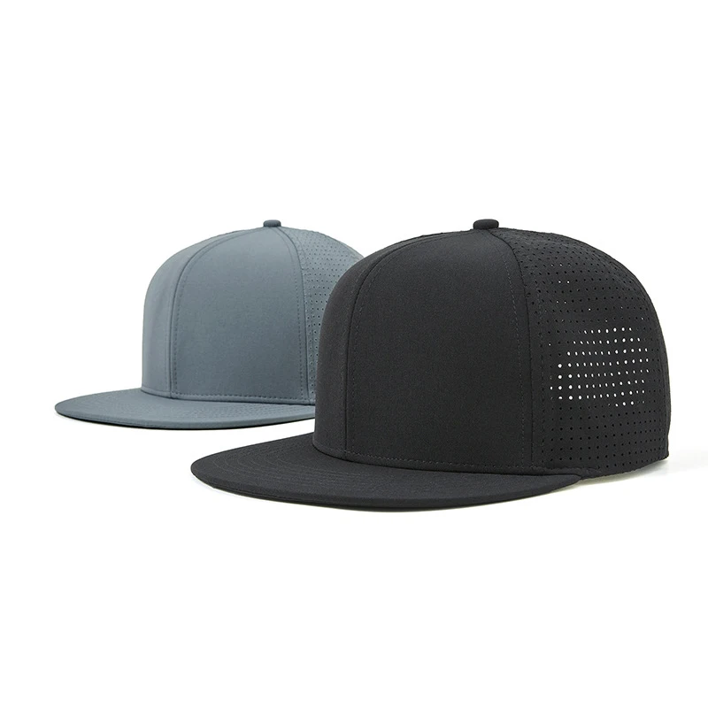 Custom Logo 6 Panel Snapback Cap Hip Hop Flat Brim Gorras Laser Cut Hole Perforated Hat