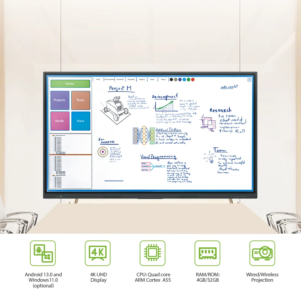 Portable Stand 65 75 86 98 Inch Multi Touch Digital Tv All In One Pc Class Interactive Board Smart Display Whiteboard