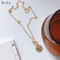 Wuqie Vintage 925 Sterling Silver Jewelry Human Portrait Coin Pendant Necklaces Gold Plated Round Necklace