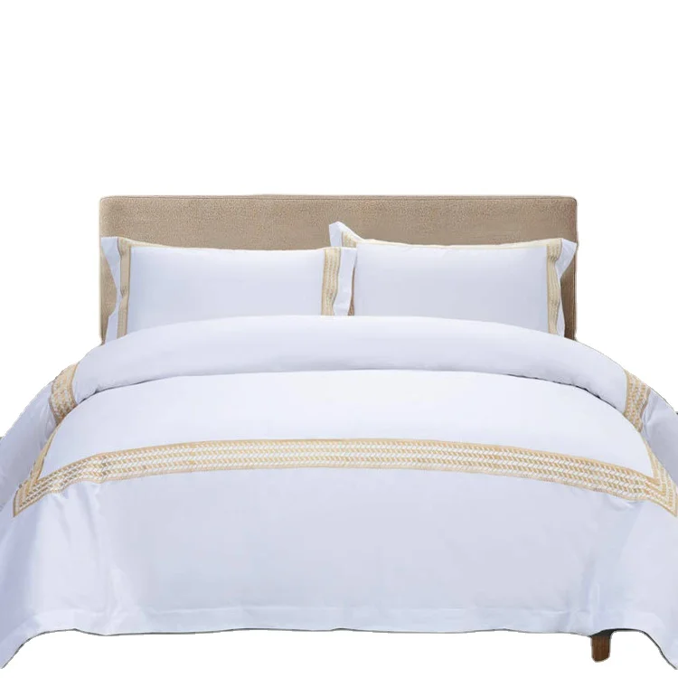 Cheap Wholesale 100% Polyester White embroidered bed linen bed sheets comforter bedding sets For hotel