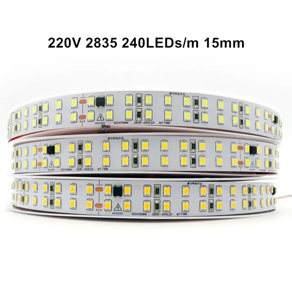 AC220V~230V LED Strip Lights 2835 120/240 LED/m 5M Lamp 220V LED Strip Light 220 Volt Diode Tape Flexible Soft Lamp For Bar Home