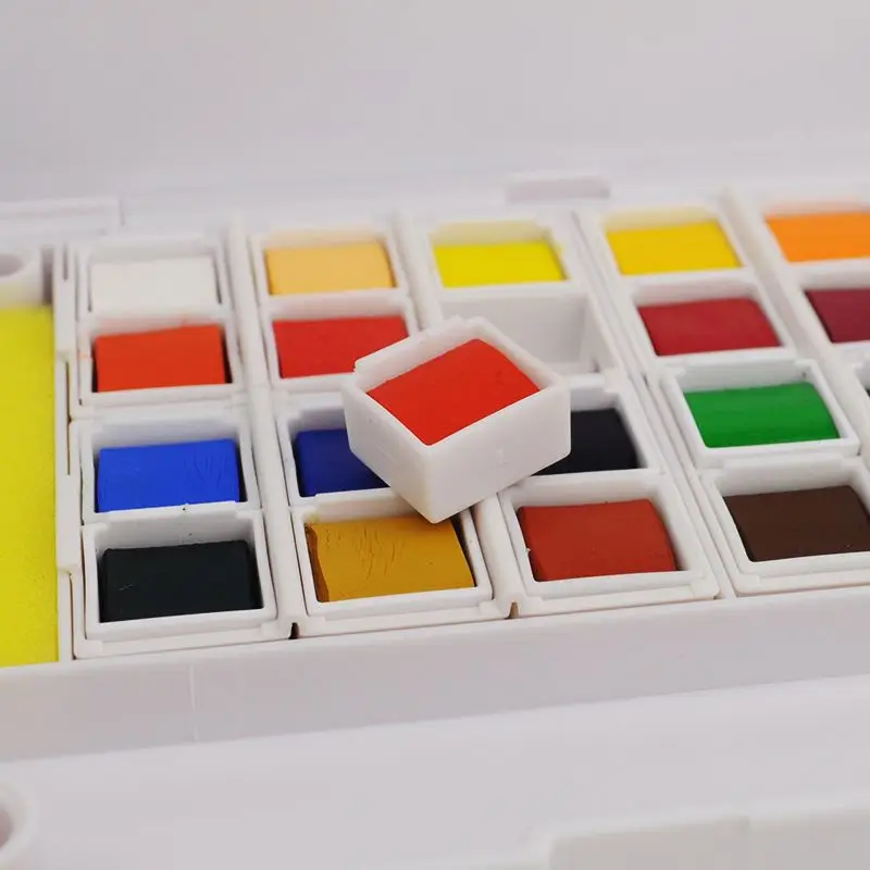 Superior Solid Watercolor Paint Set 12 Colors Travel Pigment Paints with Paintbrush for Students Art Supplies