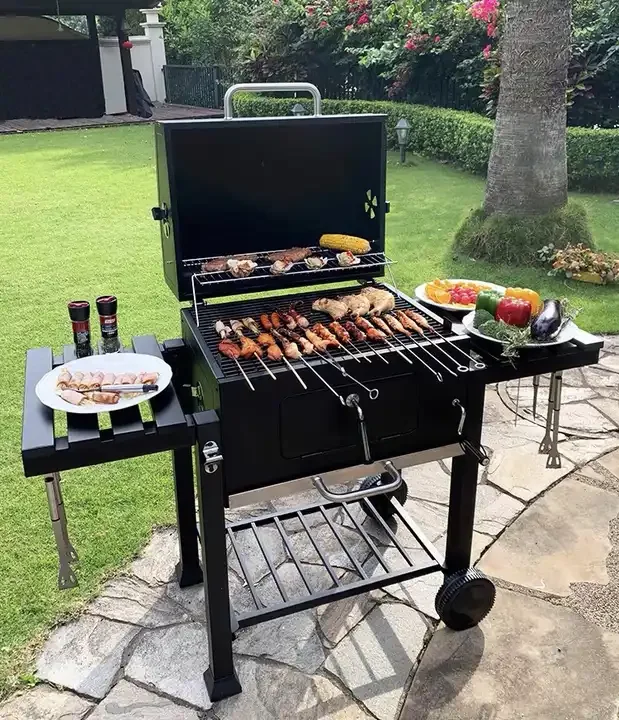 Carbon Steel Large Trolley Garden Party Backyard Outdoor Kitchen Barbecue Smoker Bbq Charcoal Grill For Bbq Outdoor
