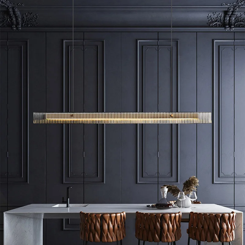 Post-modern simple light luxury chandelier designer model room restaurant bar Nordic word strip glass high sense