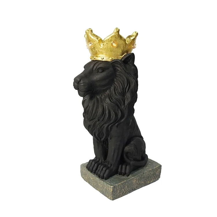 Golden Crown Lion with Solar LED Light Resin Craft Statue