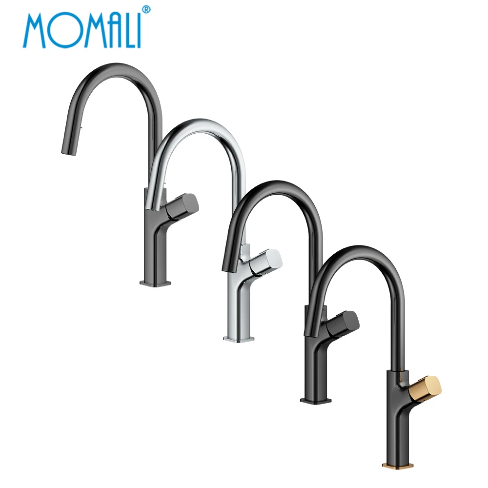 Momali wholesale price chrome matte black gun metal rose gold hidden brass retractable pullout pull-out kitchen sink faucet