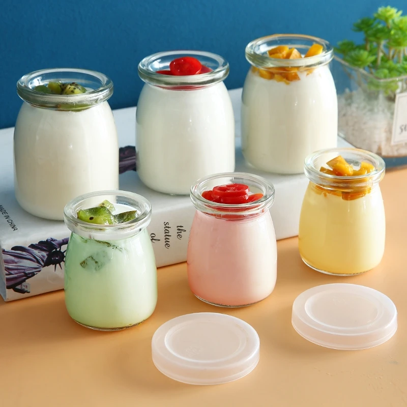Yoghurt Jars Glass Pudding Bottles With Lid For Yogurt Milk Jam Cute Cartoon Heatresistant Class Bottle