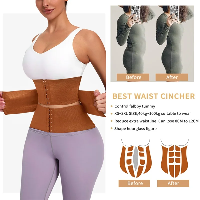 Custom Plus Size Body Slim Double Belt Latex Bandage Corset Waist Trainer Shapewear Tummy Control Shaper