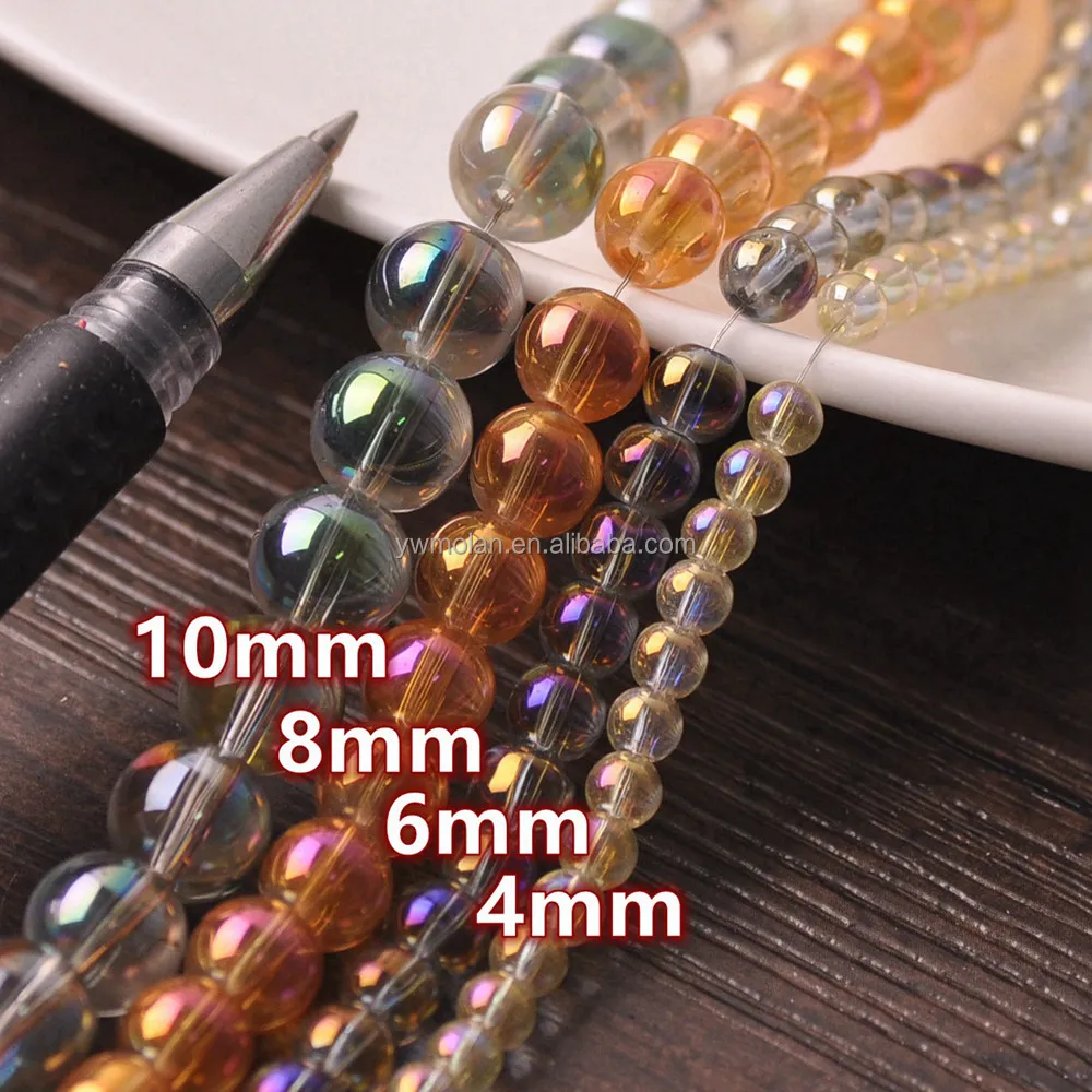 4mm 6mm 8mm 10mm Transparent Plated Round Loose Glass Beads Lot for Jewelry Making DIY Crafts Findings