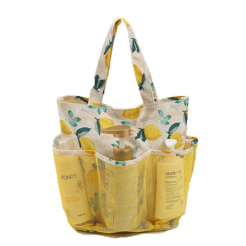 Wholesale Portable Custom Pattern Multi-pocket Travel Tote Mesh Storage Bag Women Swimming Bath Wash Beach Handbag For Ladies