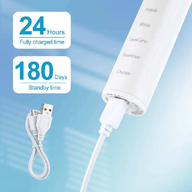 Availablewaterproof 6 Brush Cleaning Brush Usb Rechargeable Adults Kids Mechanical Toothbrush Sonic Electric Toothbrush