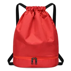 Waterproof Polyester Drawstring Gym Backpack Bag Durable Sport Gym Sack with Wet Compartment