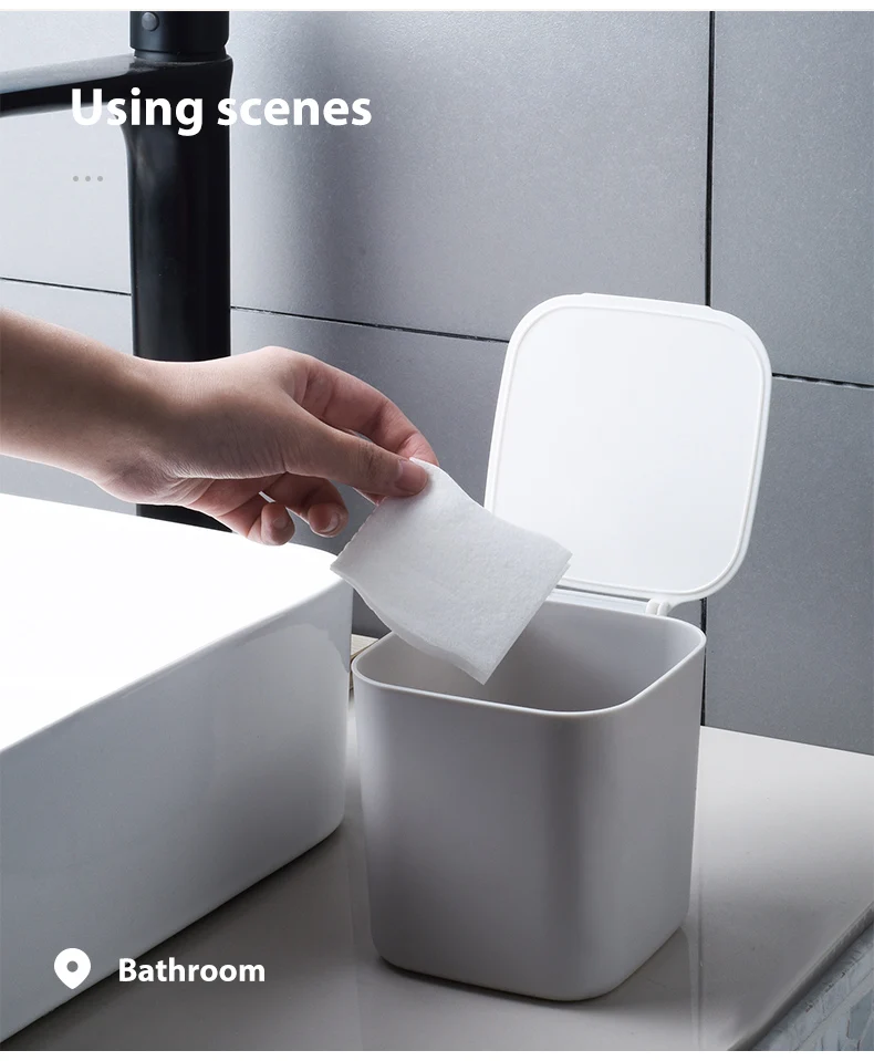 Plastic table top mini waste bin 2.5L office using trash can with open lid melon shell trash can