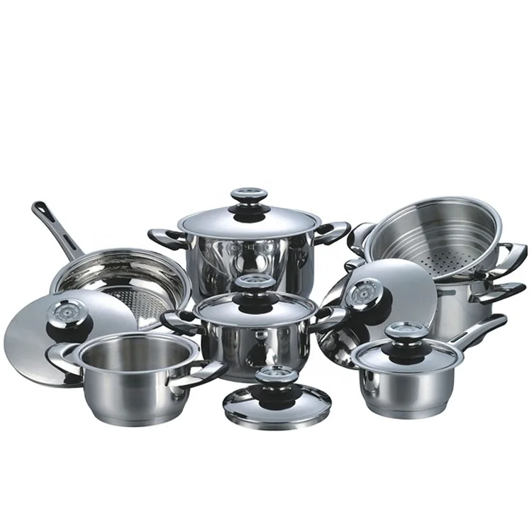 13Pcs wide edge stainless steel cookware set induction pot and pan for home kitchen cooking