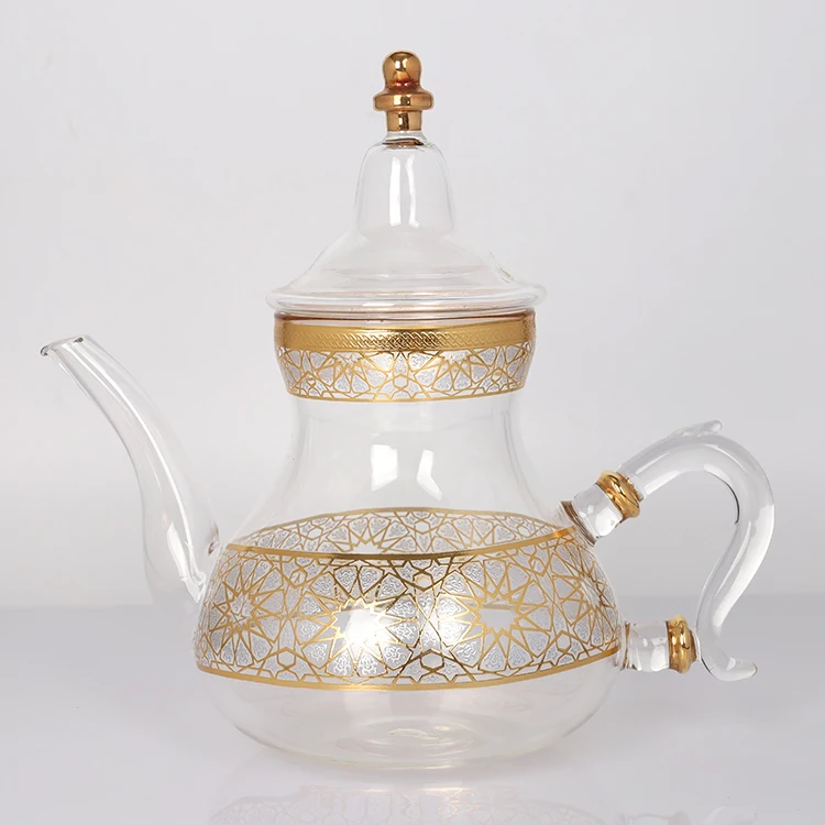 Gourd-Shaped Kettle With Handmade Decal Glass Pitcher With Lid Moroccan Style teapot
