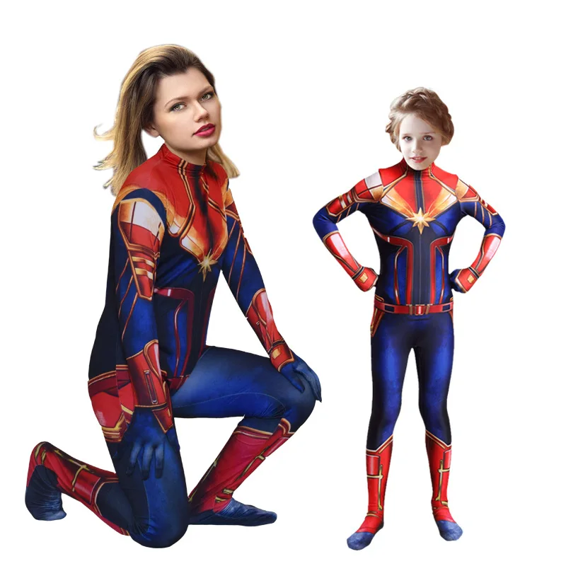 Cosplay Tights Romper & Jumper Halloween Clothes Movie Costume Captain Marvel Bodysuit for Adult