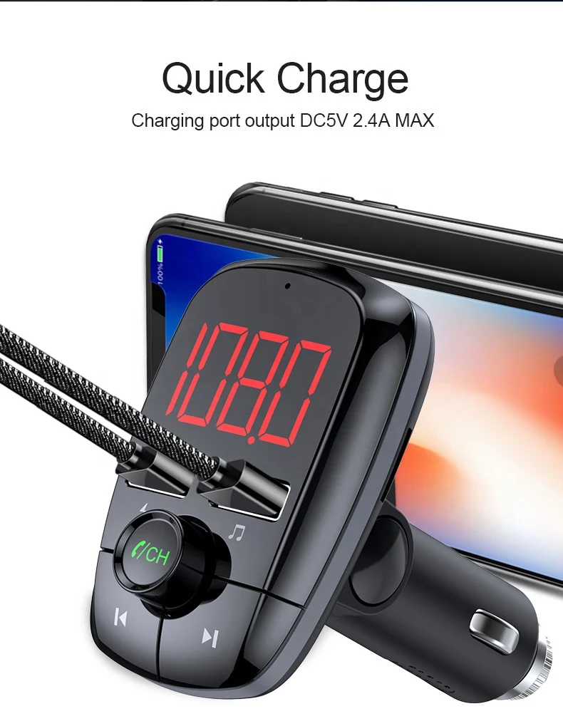 AGETUNR T50 2023 BT 5.0 Wireless Adapter FM Transmitter Audio Dual USB Car Charger Car MP3 Player New