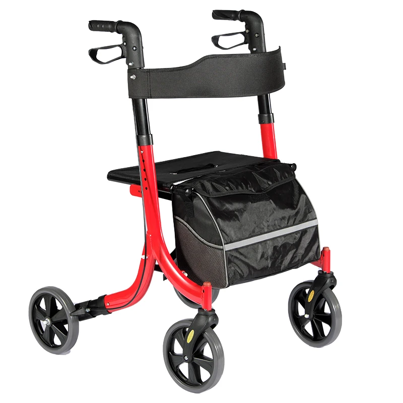 Folding Rollator Walker with Seat & Bag, Height Adjustable & Mobility Lightweight Rolling Adult Walker for Elderly & Senior