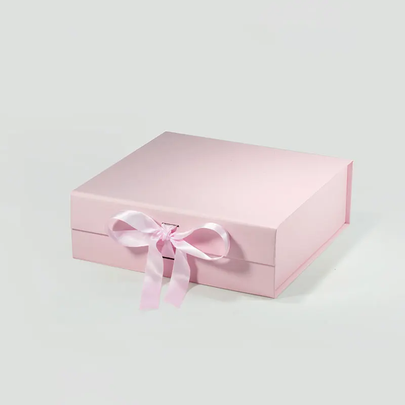 Wholesale easy fold luxury pink folding magnetic bridesmaid gift box packaging with ribbon