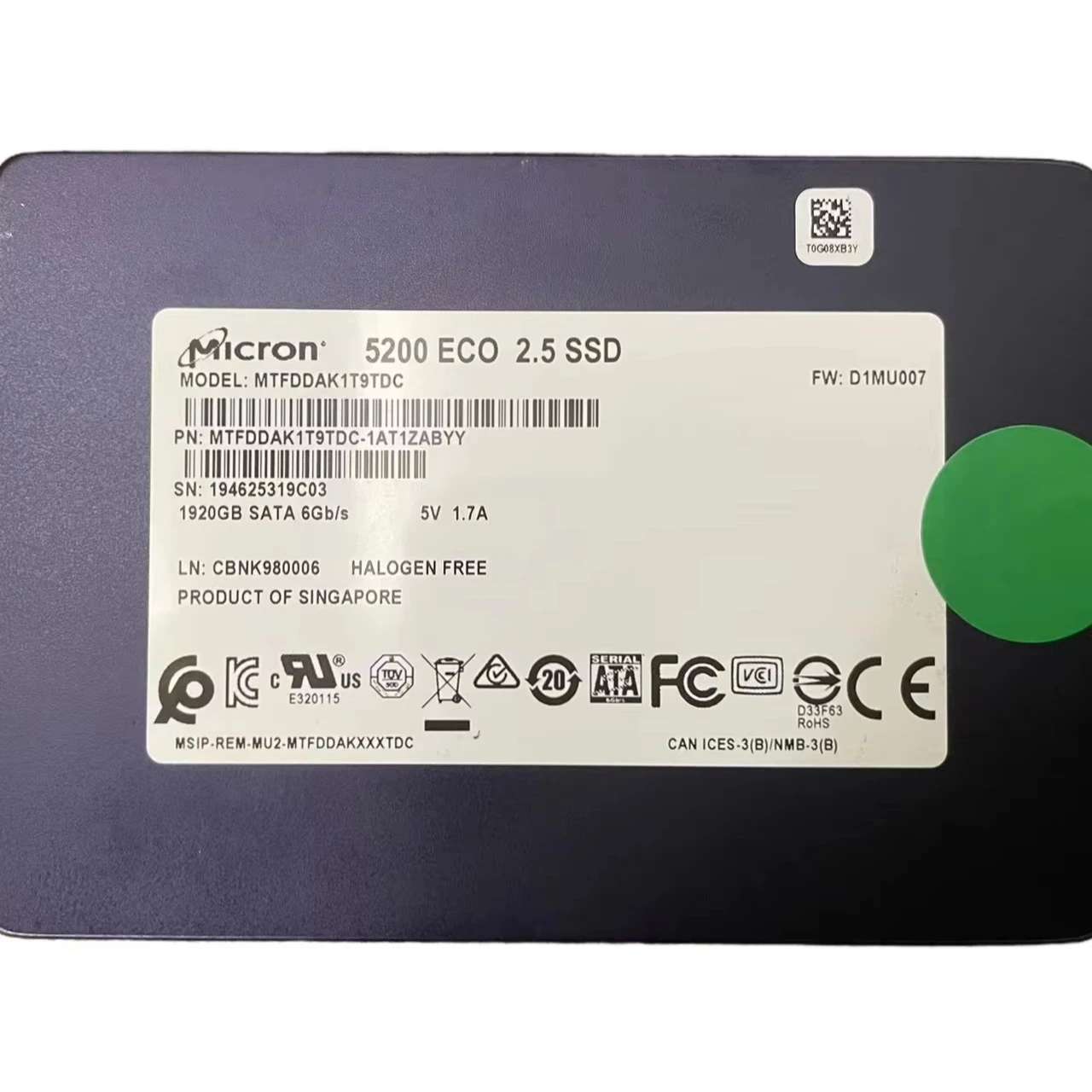 MTFDDAK480TDC-1AT1ZABYY MTFDDAK1T9TDC-1AT1ZABYY 5200 ECO 480GB 1920GB 1,92 TB 2,5 SATA SSD