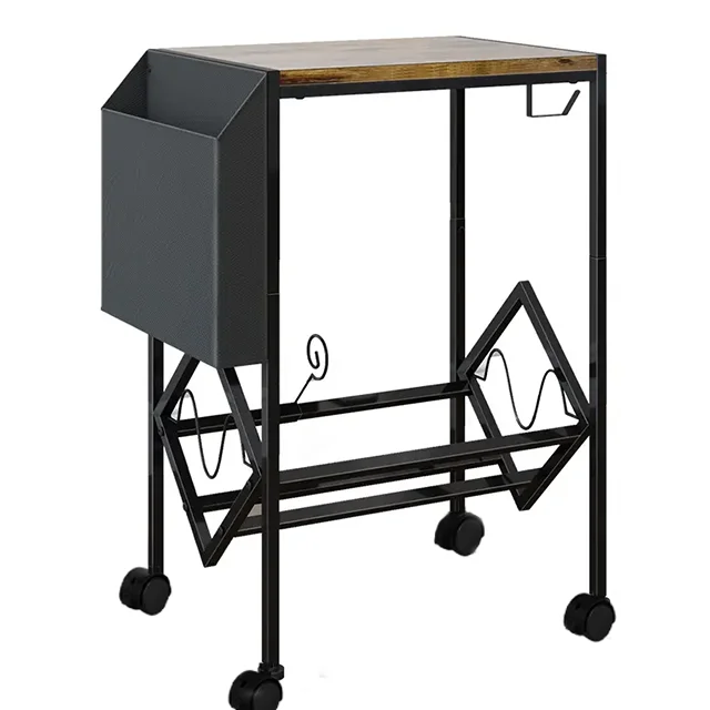 2 Tier CD Storage Rack Record Player Table with  Vinyl holder for Living Room with Organizer Pocket and Wheels