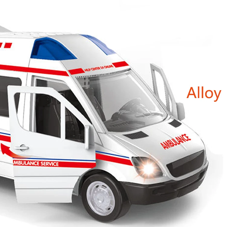 Open Door Alloy Pull Back Ambulance Diecast Car with Sound Light Toy Vehicles