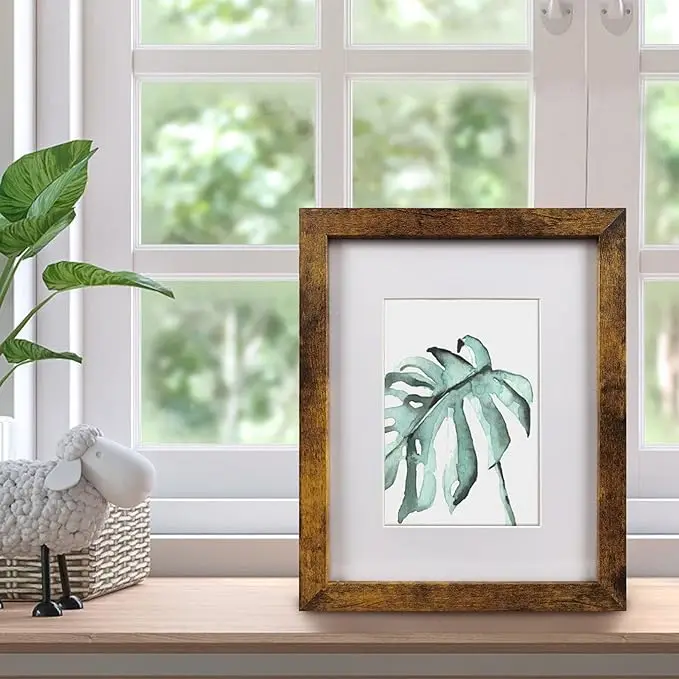 Custom wooden photo  frame 8x10 picture frame brown 6-piece set, display picture 12.7x17.78 with pad or 20.32x25.40 without pad