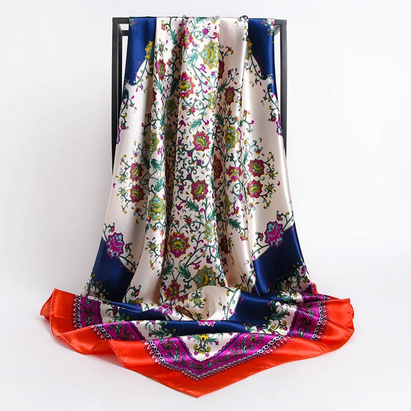 Silk Scarves Women Foulard 90*90cm Square head scarf Ladies Shawl wrap muffler pareo Bandanna female Silk hijab poncho