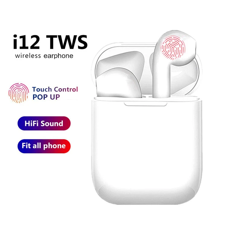 Original high quality in-ear earbuds i12 smart touch true wireless headset earphone with charging box tws mini headphone