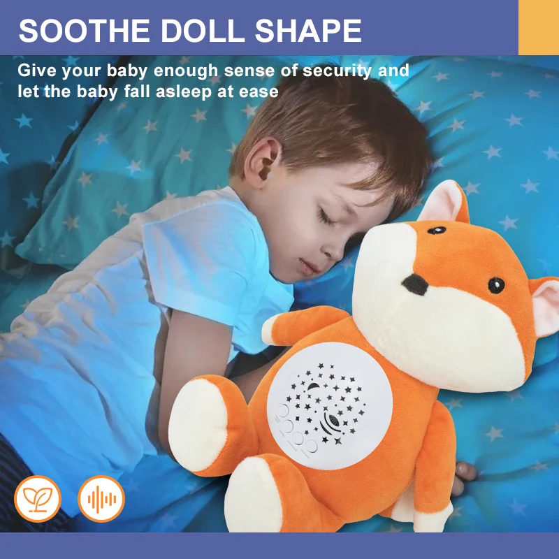 Stuffed Toys Fox Baby White Noise Dolls With Projector Night Light Musical Soft Soothing Toy Sleeping Baby Doll