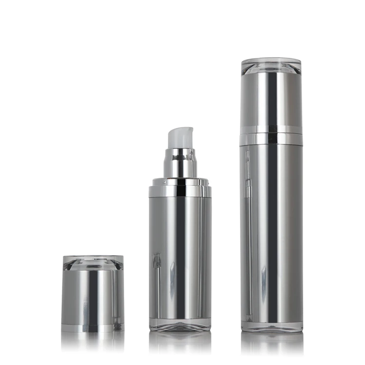 15ml 30ml 50ml silver finish acrylic airless serum pump bottle for cosmetics 1oz facial lotion cream packaging