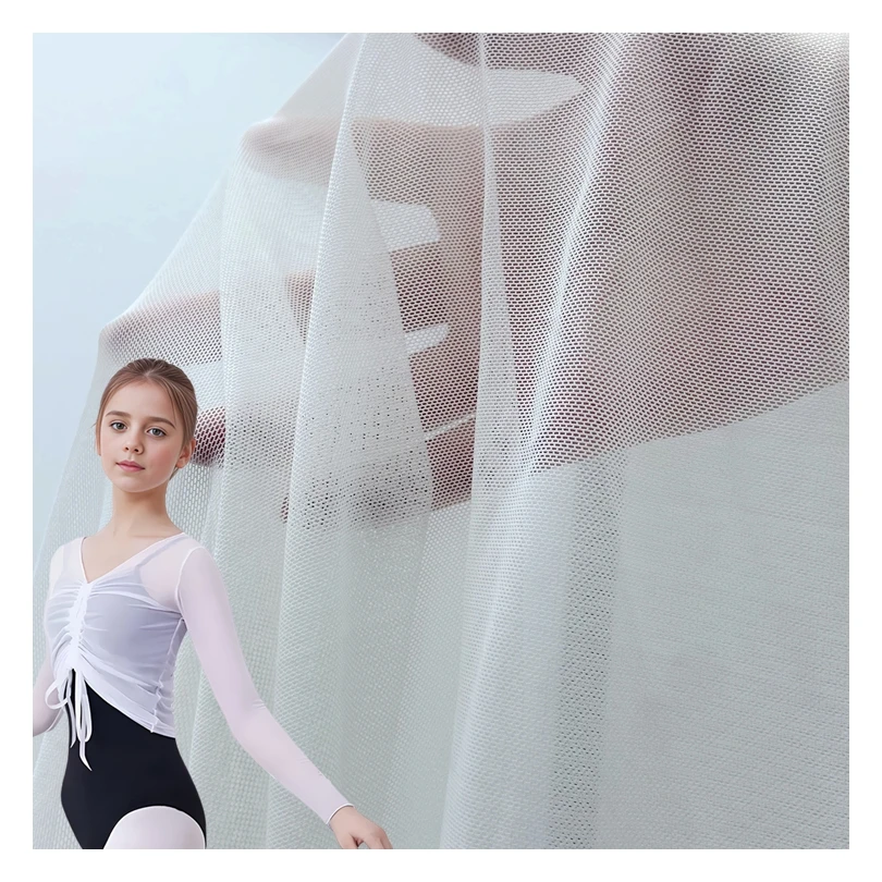 Light weight 100GSM custom solid 95% polyester 5% spandex knitted white power net mesh fabric