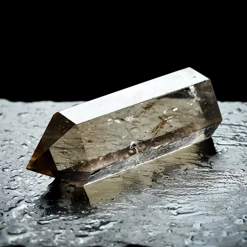 Wholesale natural tea healing crystal wand polishing crystal crafts Smoky quartz point for fengshui decoration