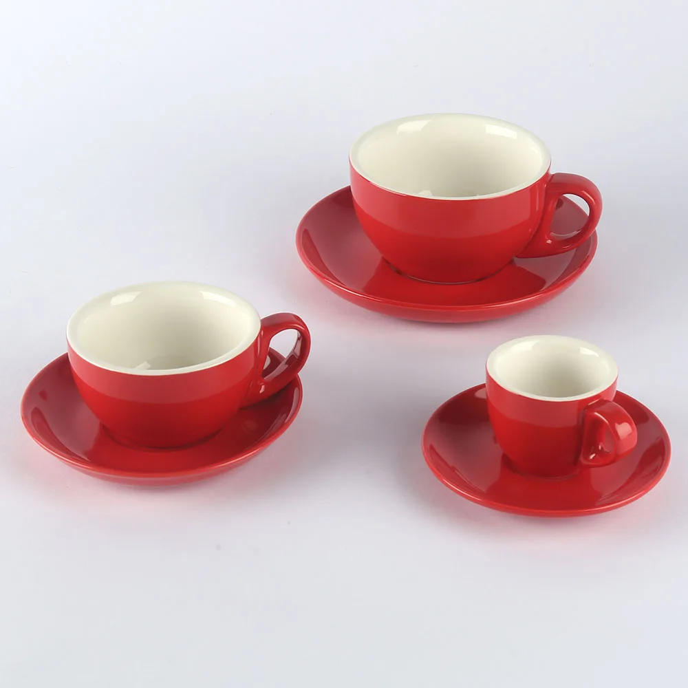 65ml Ceramic Porcelain Red Color Glazed Expresso Coffee Cup Mug with Saucer Sets