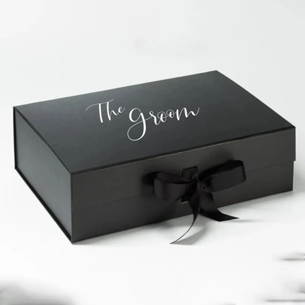 Personalized Luxury Gift Box with Ribbon Groom Groomsmen Bride Bridesmaid Food safe XL Rectangle
