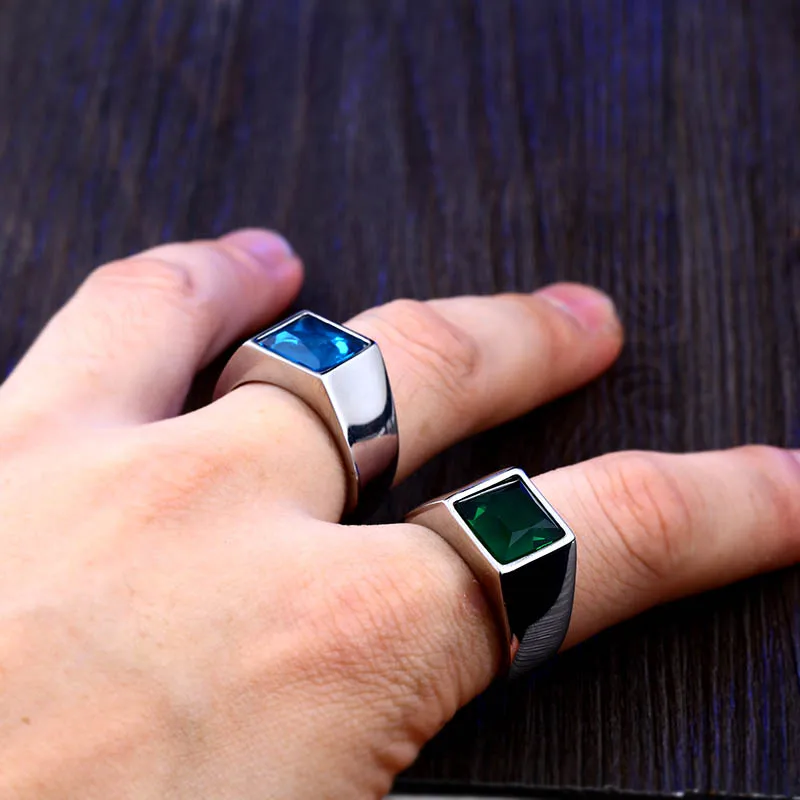 Ss8-587r Steel Soldier Square Fashion Design Blue And Green Stone Luxury Geometric Stone Ring Natural Stone Ring