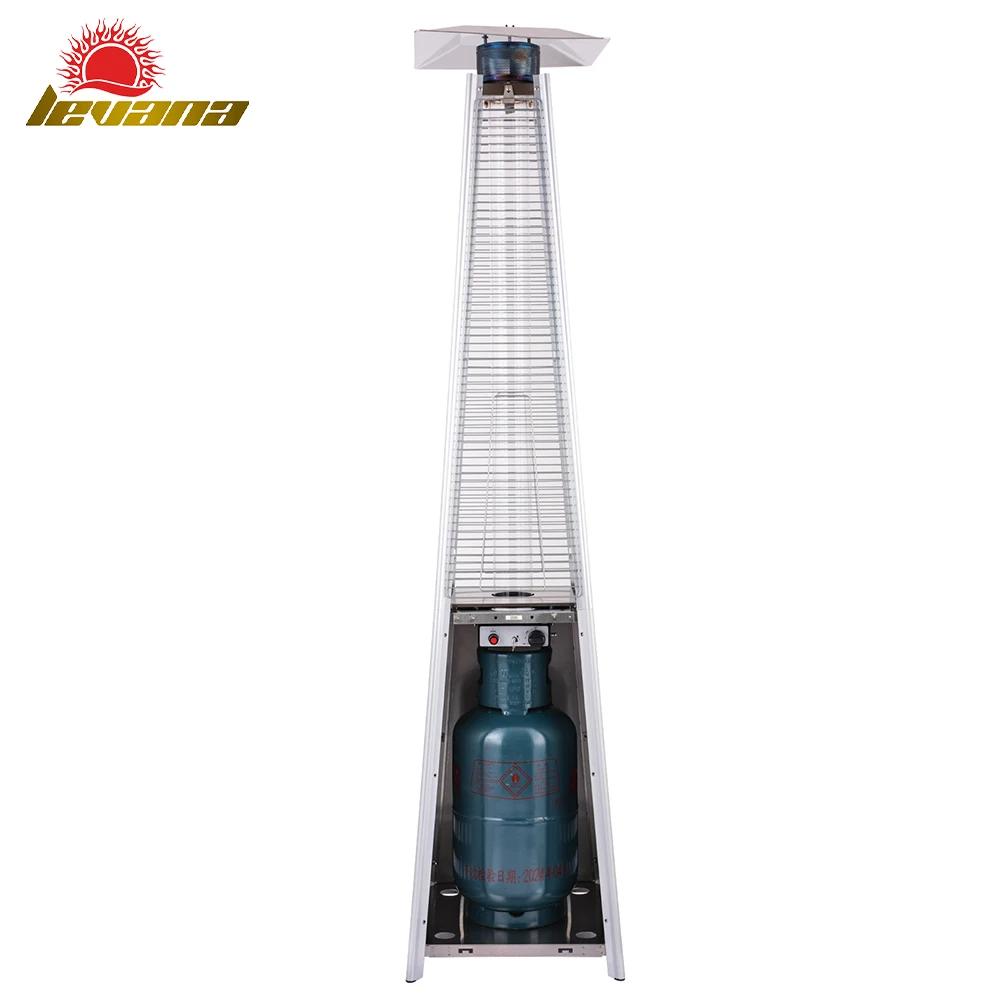 Modern Fashion Style Stand Mobile Pyramid with High Quality Outdoor Gas Tube Patio Heaters in Black Coated for Garden