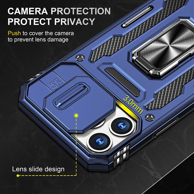 Slide camera cover military shockproof mobile phone case for iPhone 13 Pro Max folding stand car magnetic cover