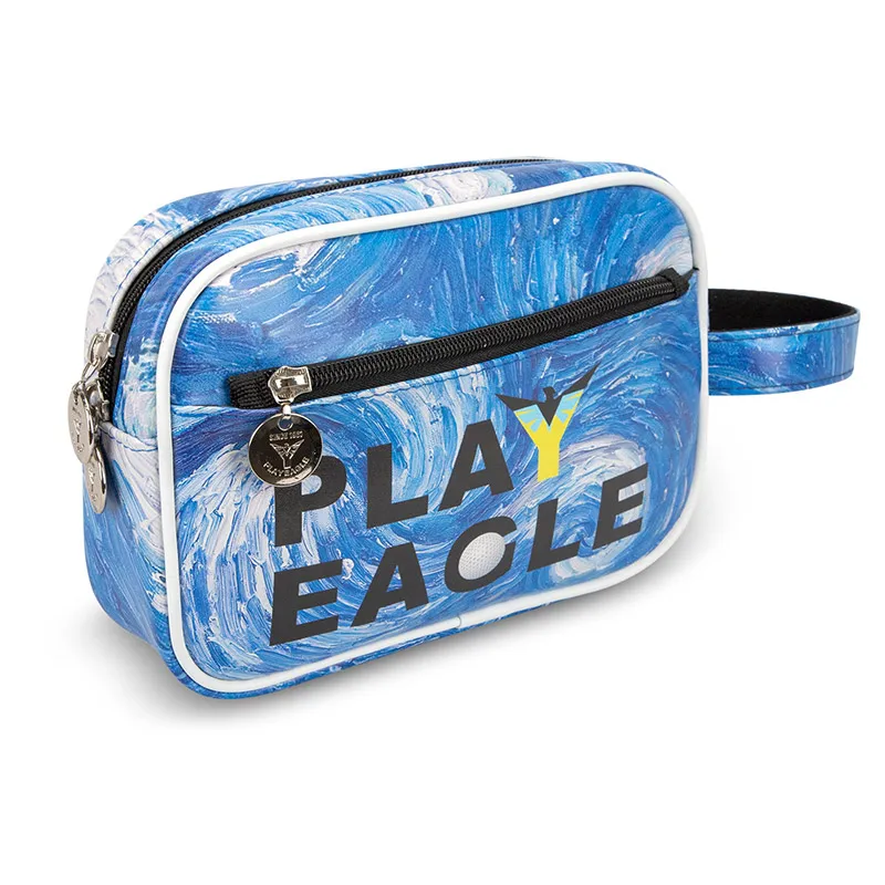 PLAYEAGLE Golf Handbag Double Zipper PU Leather Mini Sport Pouch Blue Golf Bag