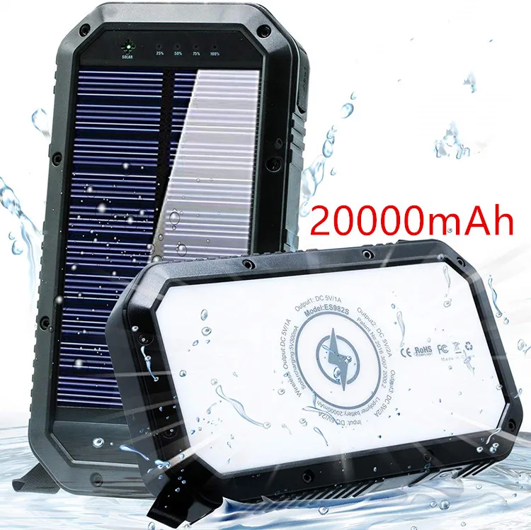 Outdoor travel camping 20000mAh waterproof portable wireless charging solar light system power bank