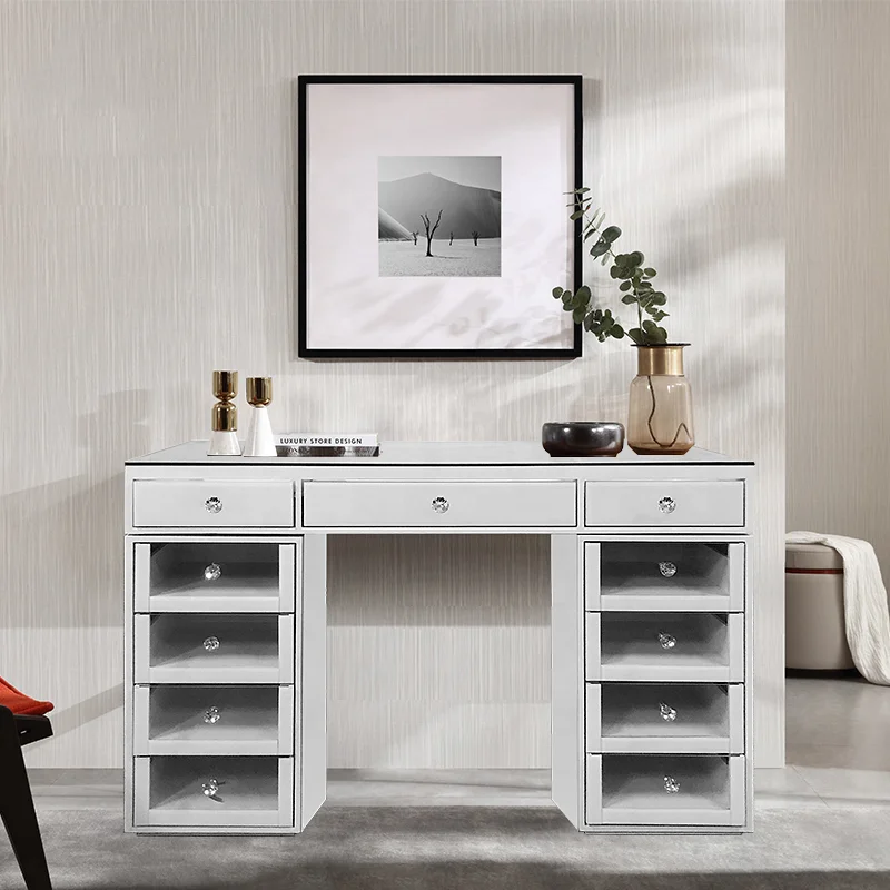 Vanity Modern Large Mirrored Dressing Table Set  Tempered glass top  Dressing Table