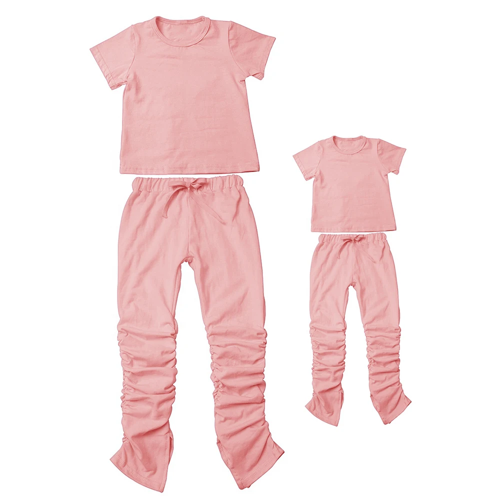 
Wholesale Fall Clothing 100% Cotton Solid Sweat Pants Thick Stacked Pants Mommy and Me Outfits 