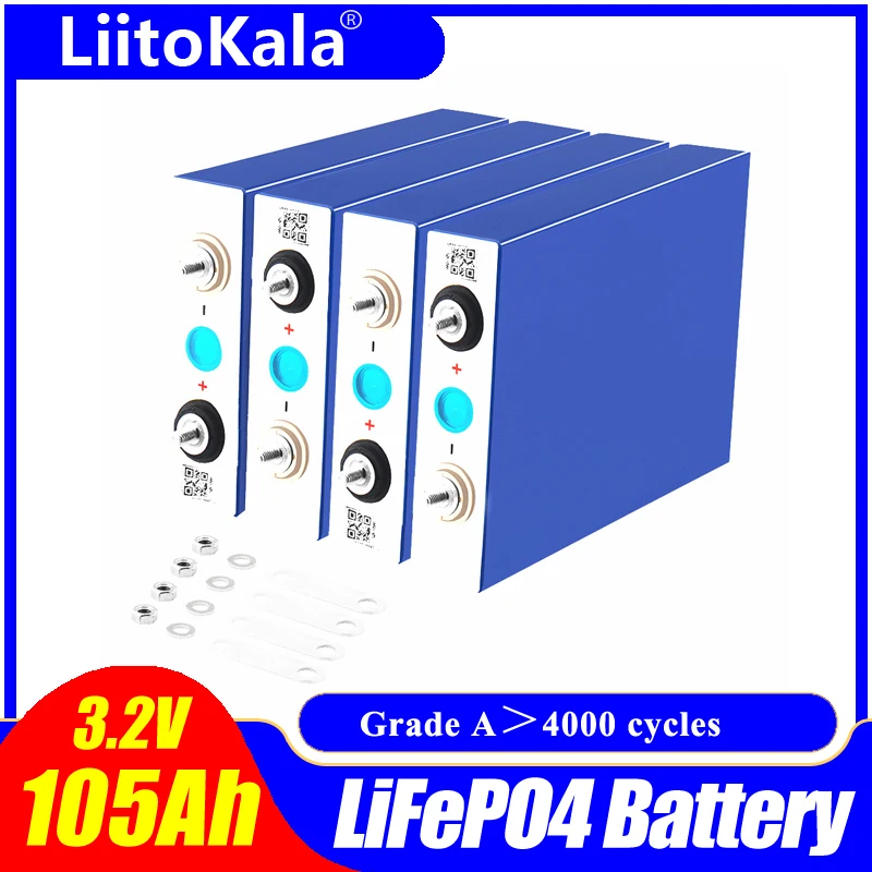 LiitoKala 3.2V 105Ah LiFePO4 battery can form 12V battery Lithium-iron phospha 100000mAh Can make Boat batteries, car batteriy