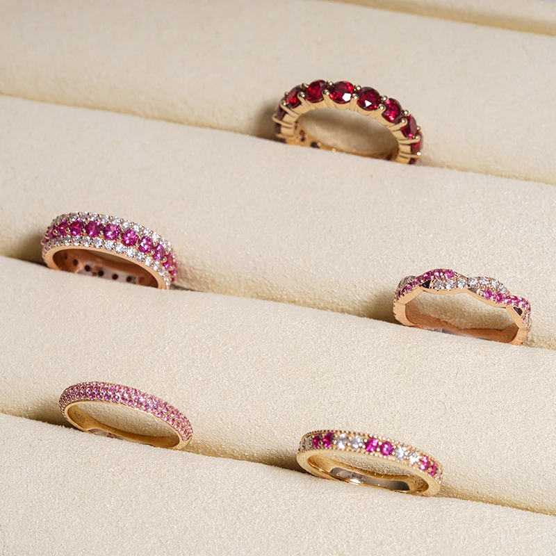 Colorful Diamond Wedding Band Jewelry Red Ruby Sapphire Gemstone 14K Solid Gold Wedding Ring