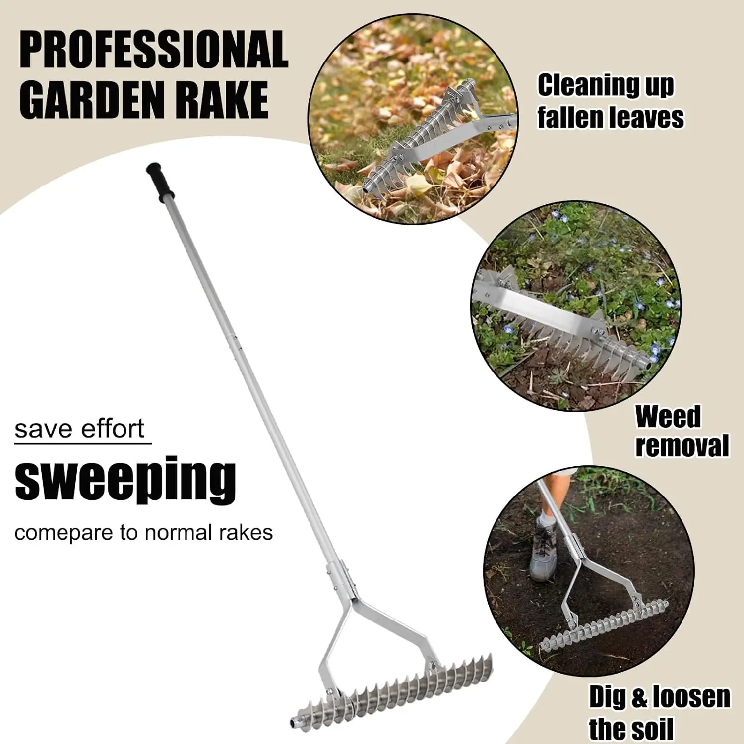 Factory Wholesale Thatch Rake  Lawn Loosening Soil Rake  with Adjustable Aluminum Handle for Cleaning Dead Grass