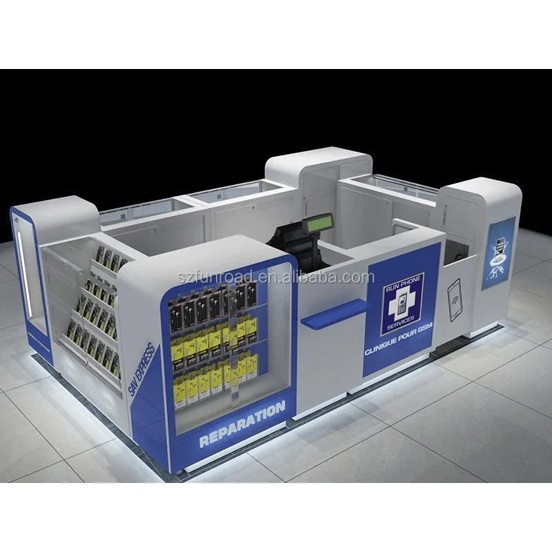 Mall Small Cell Phone Accessories Kiosk Of Cell phone Repair Kiosk & Retail Mobile Phone Case Wooden Showcase For Sale