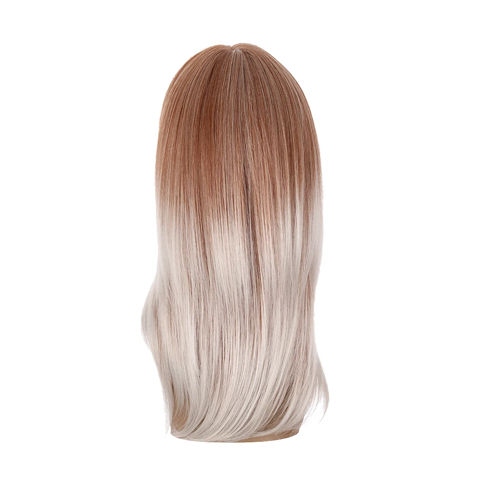 JINRUILI Customizable White and Pink Ombre High Temperature Synthetic wigs Long Straight Hair Natural Wave Wigs for Woman