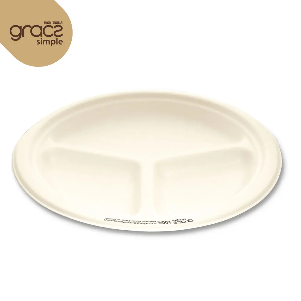  Тарелка Gracz P007 с тремя отсеками пищевые контейнеры 10 дюймов сахарная кастрюля целлюлоза биоразлагаемая из Таиланда