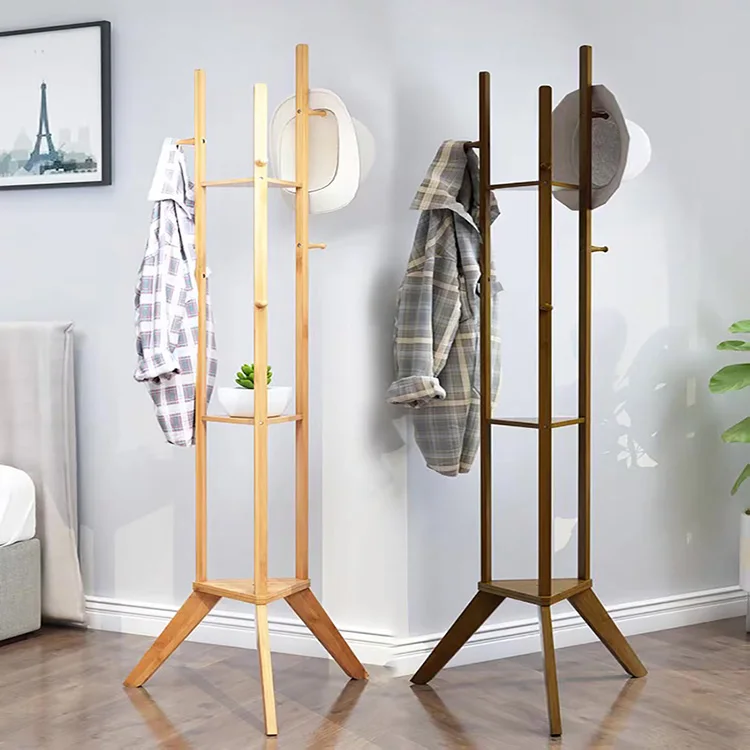 Bamboo Coat Rack Standing Hat Hanger Holder Hooks Display Stand with 3 Tiers for Clothes Scarves Hats
