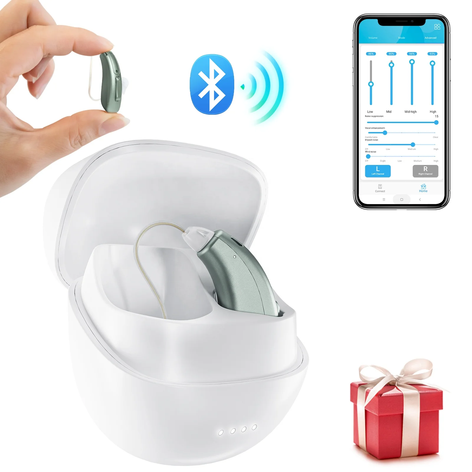 Chinese factory sells cheap rechargeable APP adjust Bluetooth 16 channel BTE RIC invisible hearing aid for deafness